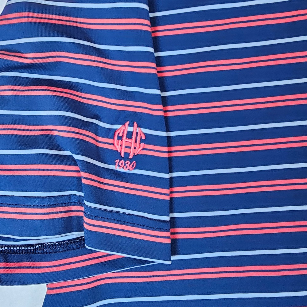Turtleson Mens Large Navy Blue Red Striped Performance Golf Polo Shirt - Picture 7 of 7